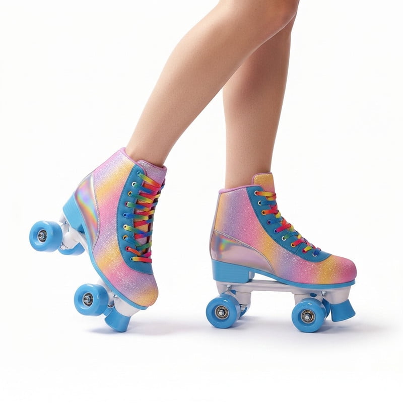 Women Adjustable Sizes Quad Roller Derby Skates in Rain Rainbow – Indoor & Outdoor