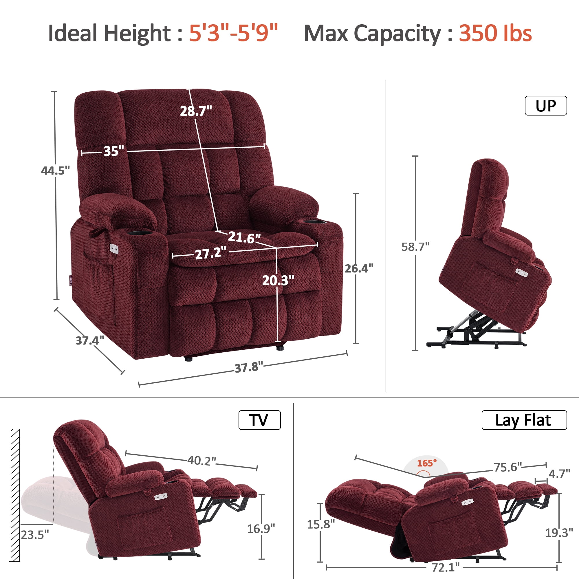 MCombo Extra Wide Dual Motor Power Recliner Lift Chair Infinite Position with Vibration and Heat for Elderly