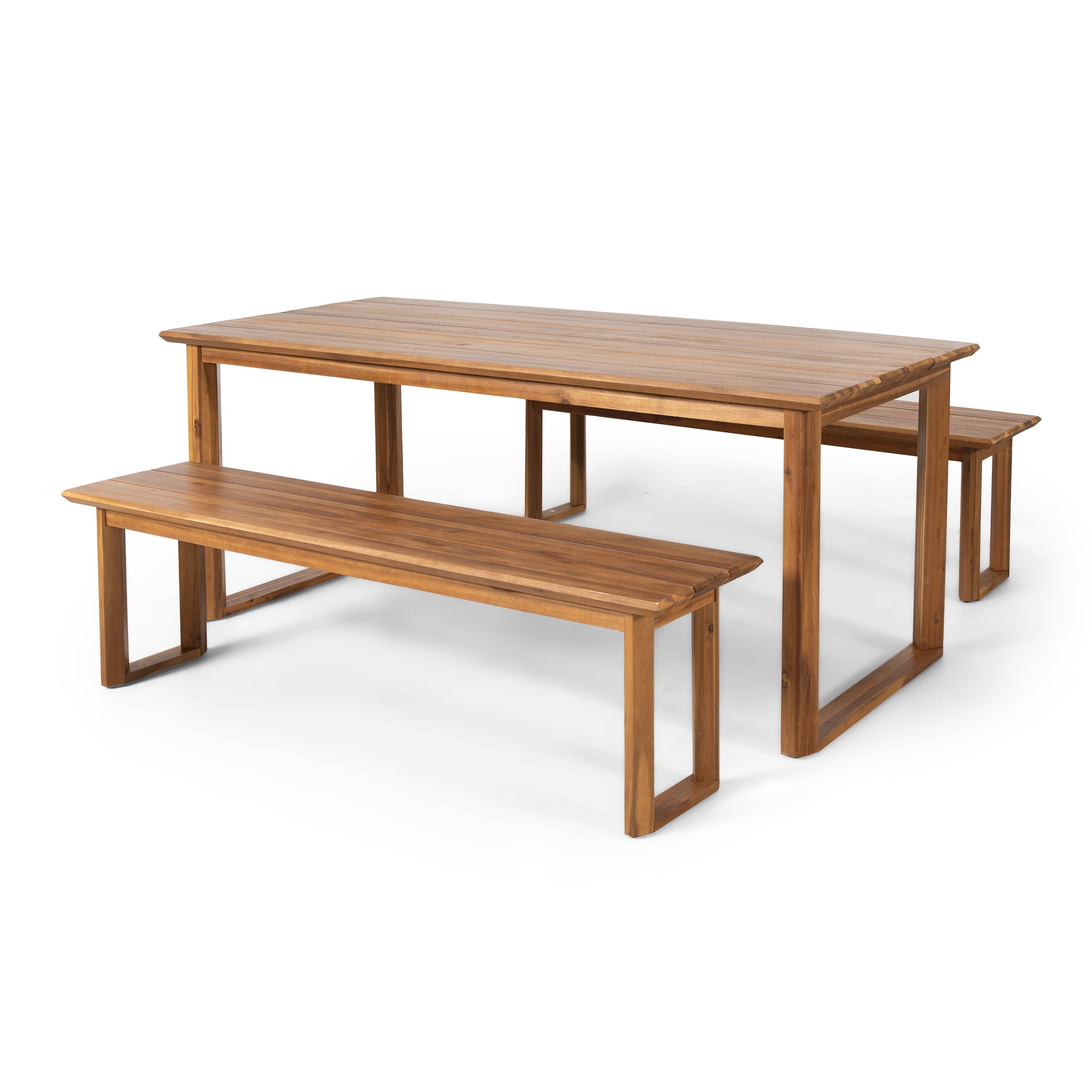 Aggie Acacia Wood Outdoor 3 Piece Picnic Dining Set, Teak