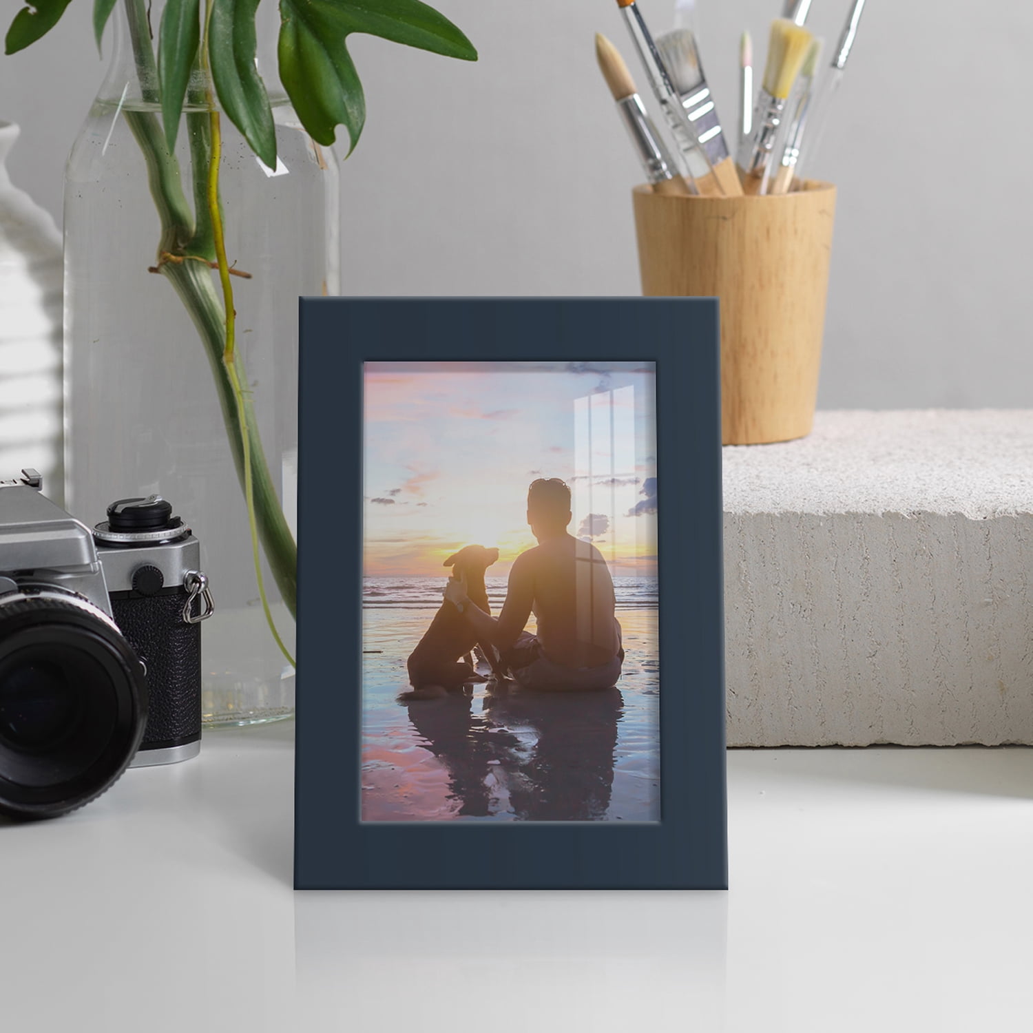 Modern 4 in. x 6 in. Dark Blue Picture Frame (Set of 2)
