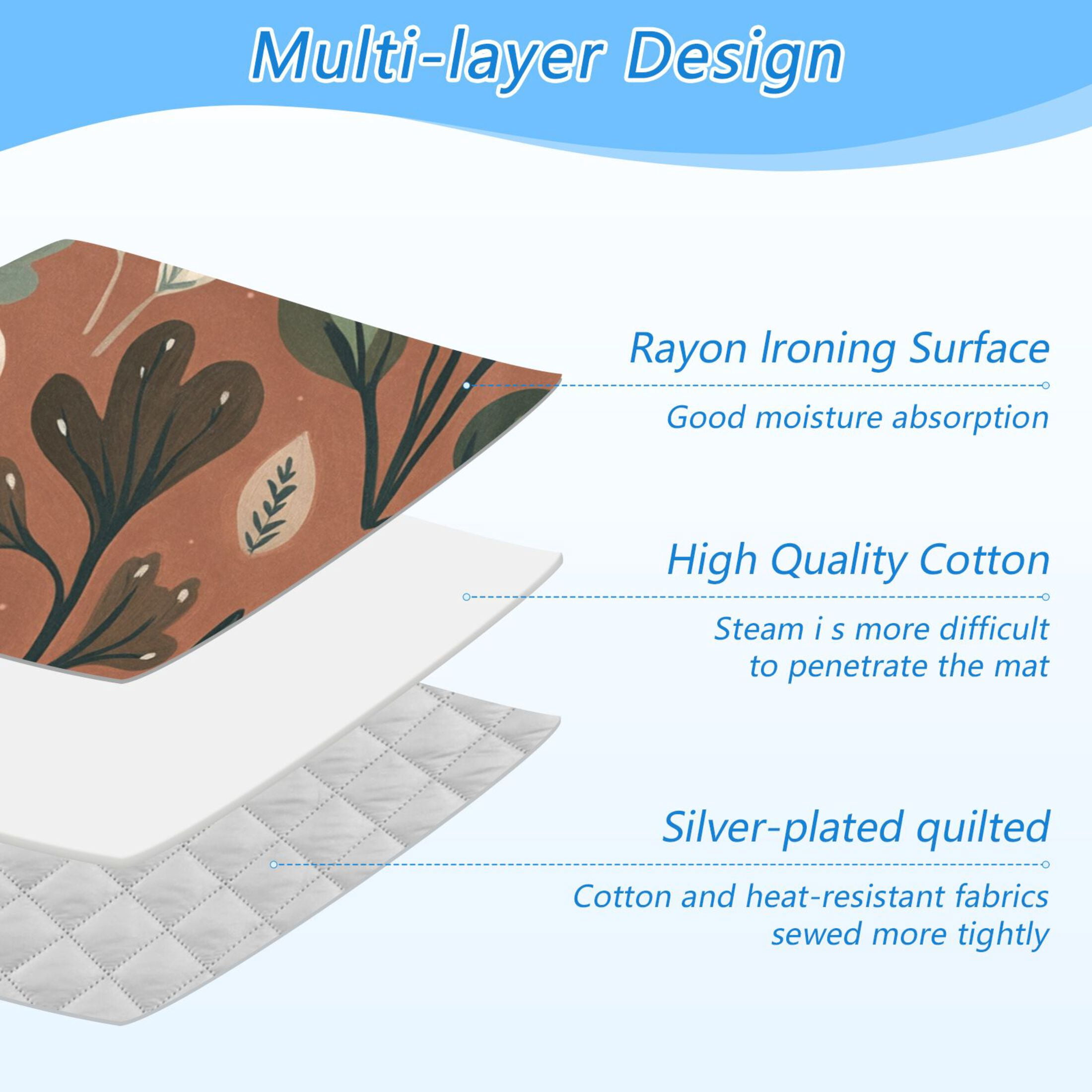Foliage Design on Brown Ironing Mat Blanket for Table Top Travel Portable Ironing Board Pad 47.2x27.6 Inch