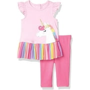 Kids Headquarters Girls 12-24 Months Unicorn Rainbow Legging Set (Pink 24 Months)