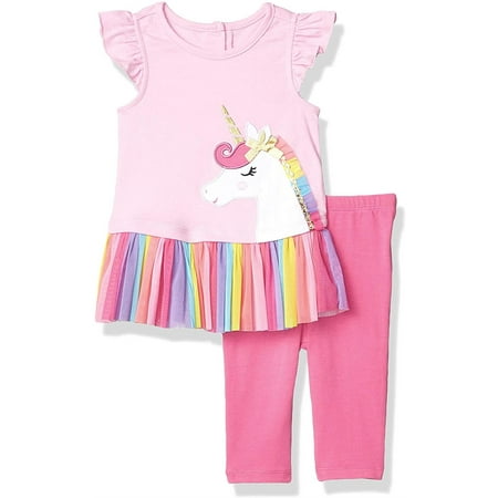 Kids Headquarters Girls 12-24 Months Unicorn Rainbow Legging Set (Pink 24 Months)