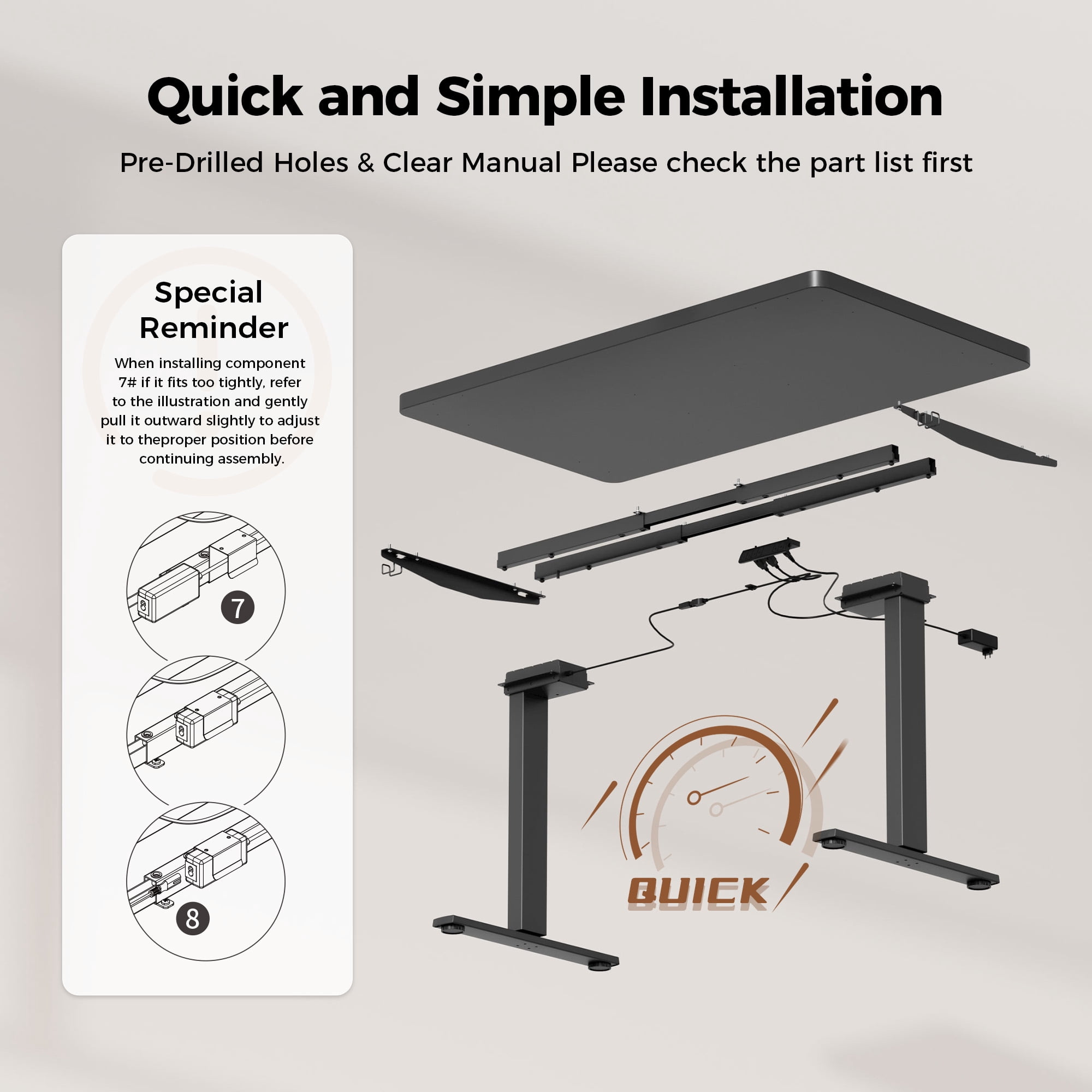 47.2 Inch Dual Motor Electric Adjustable Standing Desk, Computer Desk with Memory Controller, Home Office Desk with Seamless tabletop,265 lbs Weight Capacity,Black (Two packages)