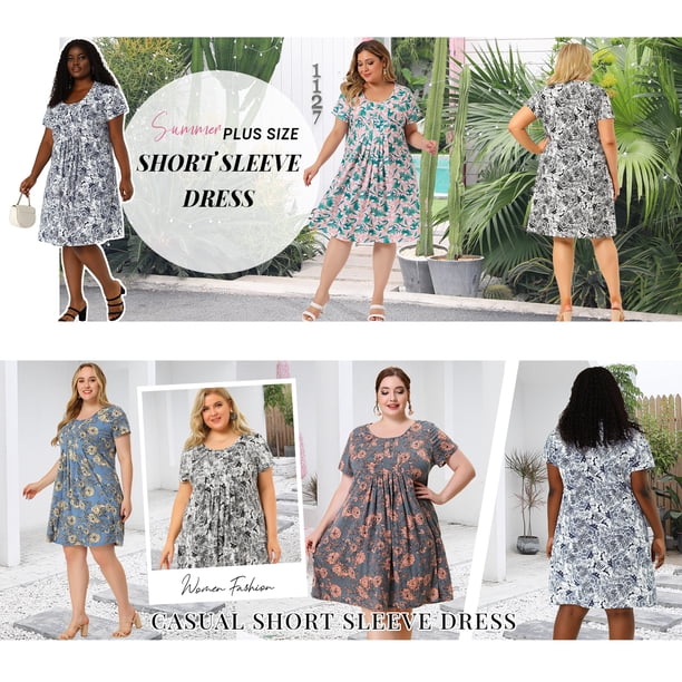 MODA NOVA Juniors Plus Size Short Sleeve Relaxed Fit Pleat Floral Midi Dress 3X Navy Blue - Walmart Business Supplies MODA NOVA Juniors Plus Size Short Sleeve Relaxed Fit Pleat Floral Midi Dress 3X Navy Blue - Walmart Business Supplies