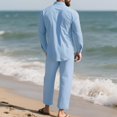 thumbnail image 5 of GrmtClth Casual Summer 2 Piece Matching Sets For Men Linen Blend Long Sleeve Button Shirt Adjustable Drawstring Straight Pants Solid Tone Seaside Daily Vacation Suit Light Blue 3XL, 5 of 6