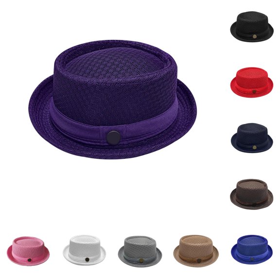 Ticikt Mens Breathable Mesh Fedora Hat, Summer Outdoor Short Brim Fedora Sun Hat,Dark Purple