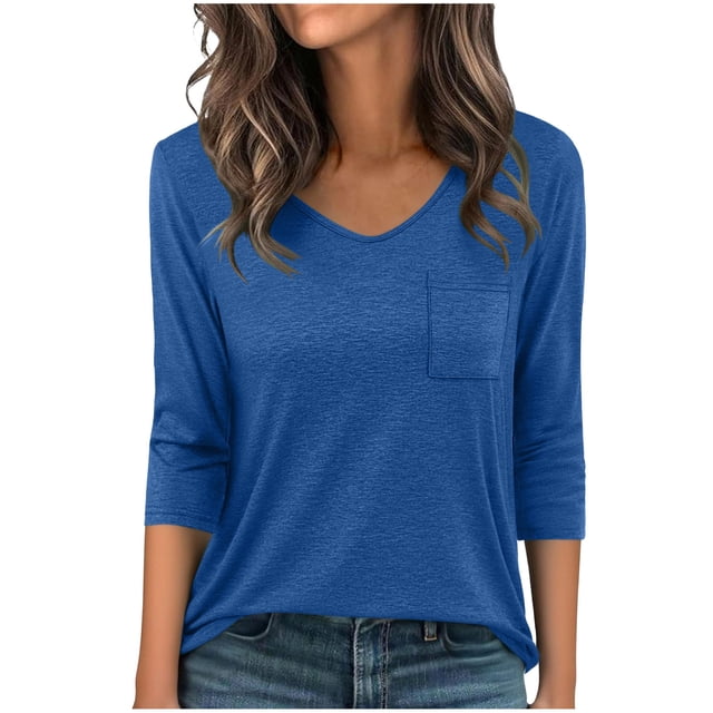 Camisas de Manga Larga Casual de las Mujeres Color Sólido Plisado V-Cuello Blusas para Primavera Verano, Fiesta, Trabajo Y Vacaciones