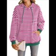 thumbnail image 3 of Sudadera con Capucha A Rayas para Mujer, Estilo Adolescente, para Otoño. Rosa Roja L, 3 of 10
