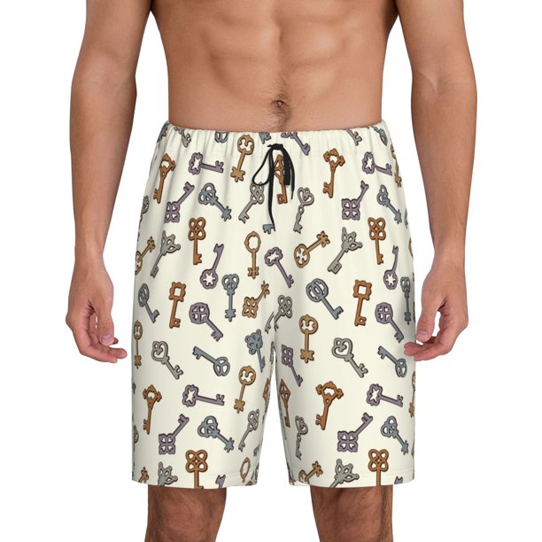 Balery Keys1 Pantalones cortos de pijama de punto de algodón para hombre con cinturilla y bolsillos-Small