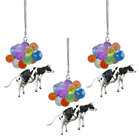 Fridja Cows Car Hanging Ornament, Cows and Colorful Balloon Car Hanging Ornament Best Gift for Car Rear View Mirror Hanging Pendant Accessories