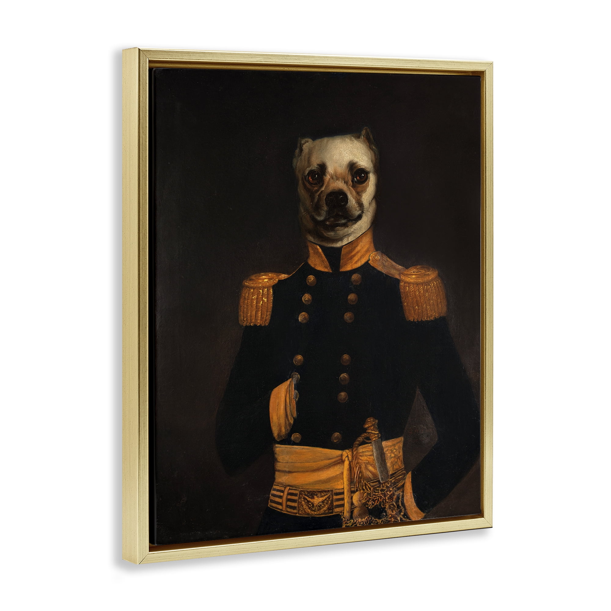 Stupell Industries Colonial Military Dog Animals & Insects Painting Gold Floater Framed Canvas Art Print Wall Art, 25 x 31