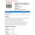 thumbnail image 2 of Spark Plug Set 4 Piece - Compatible with 1981, 1991 - 1996 Ford Escort 1.8L 4-Cylinder 1992 1993 1994 1995, 2 of 2