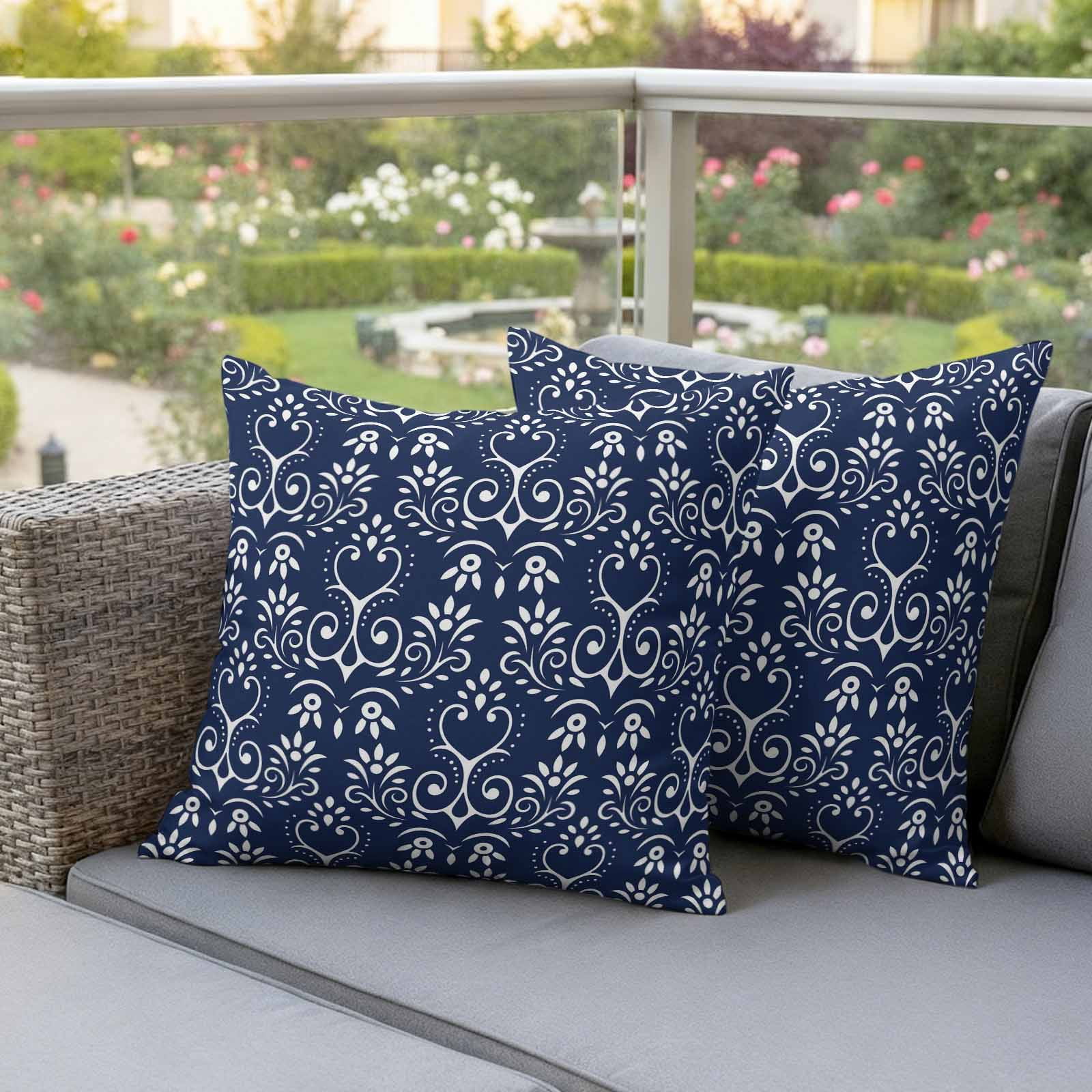 Navy Blue Spring Floral Outdoor Waterproof Pillow Covers, Modern Abstract Art Farmhouse Decorative Square Throw Pillowcase Sofa Cushion Sham for Patio/Couch/Chair, 26"x26" 2 Pack