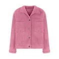 thumbnail image 5 of XPMWRP Women's Fleece Button Down Coats Lapel Long Sleeve Solid Color Casual Jackets Winter Keep Warm Loose Jacket with Pocket Pink L, 5 of 6