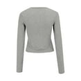 thumbnail image 6 of Women's T-Shirt Crewneck Long Sleeve Double-Lined Side Ruched Crop Casual Top - Pink/Hot Pink/Purple/Blue/Dark Blue/Grey/Beige/Red/Orange/Khaki/Green/Brown - S/M/L | Yubnlvae (Grey | M), 6 of 9