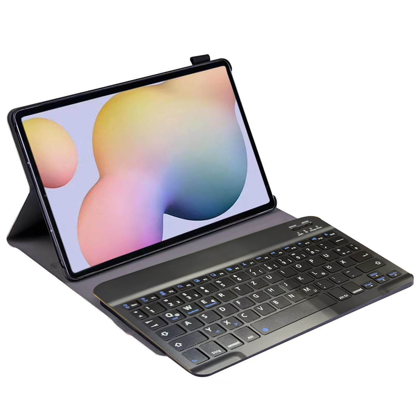 AuroraX Tablet Keyboard Case Detachable Keyboard Cover German Layout Bluetooth Wireless Rechargeable Battery Computer Accessories Black