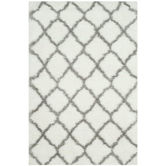 SAFAVIEH Indie Careen Geometric Polyester Shag Area Rug, Ivory/Grey, 4' x 6'