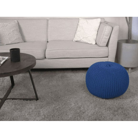 (Not Include Sofa),Bordeaux Knitted Cotton Round Pouf,Navy Blue,Navy Blue Large Ottomans,Cotton Living Room Ottomans,Furniture Primary Living Space Ottomans Bordeaux Knitted Cotton Round Pou