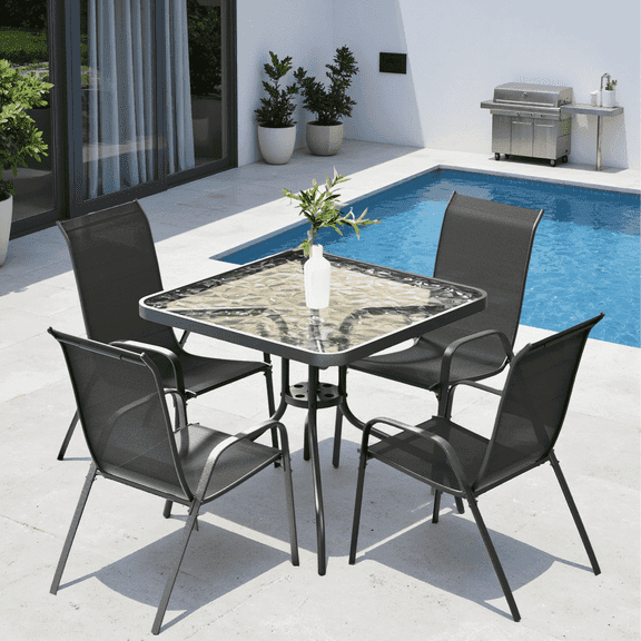 Arlopu 5-Piece Outdoor Patio Dining Set with Square Table & 4 Textilene Chairs, Black