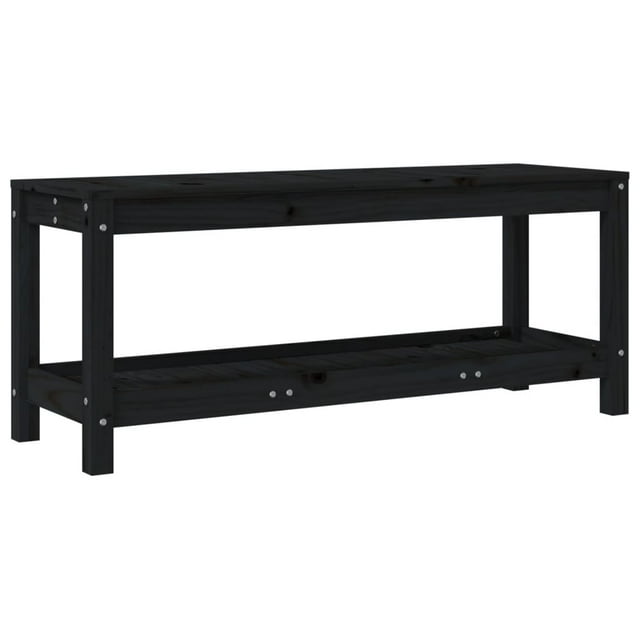 vidaXL Banc de Patio Banc Extérieur avec Étagère de Rangement Bois Massif Pin Noir