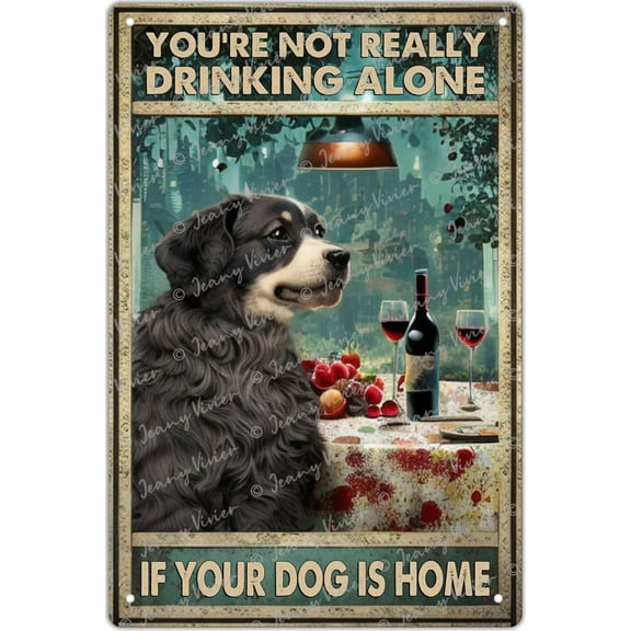 You're Not Really Drinking Alone if Your Dog is Home Metal Tin Sign, Dog Decor, Dog Art, Drink Sign, Wine Sign, Dog Sign, Dog Quotes, Dog Sayings 5.5x8 Inches