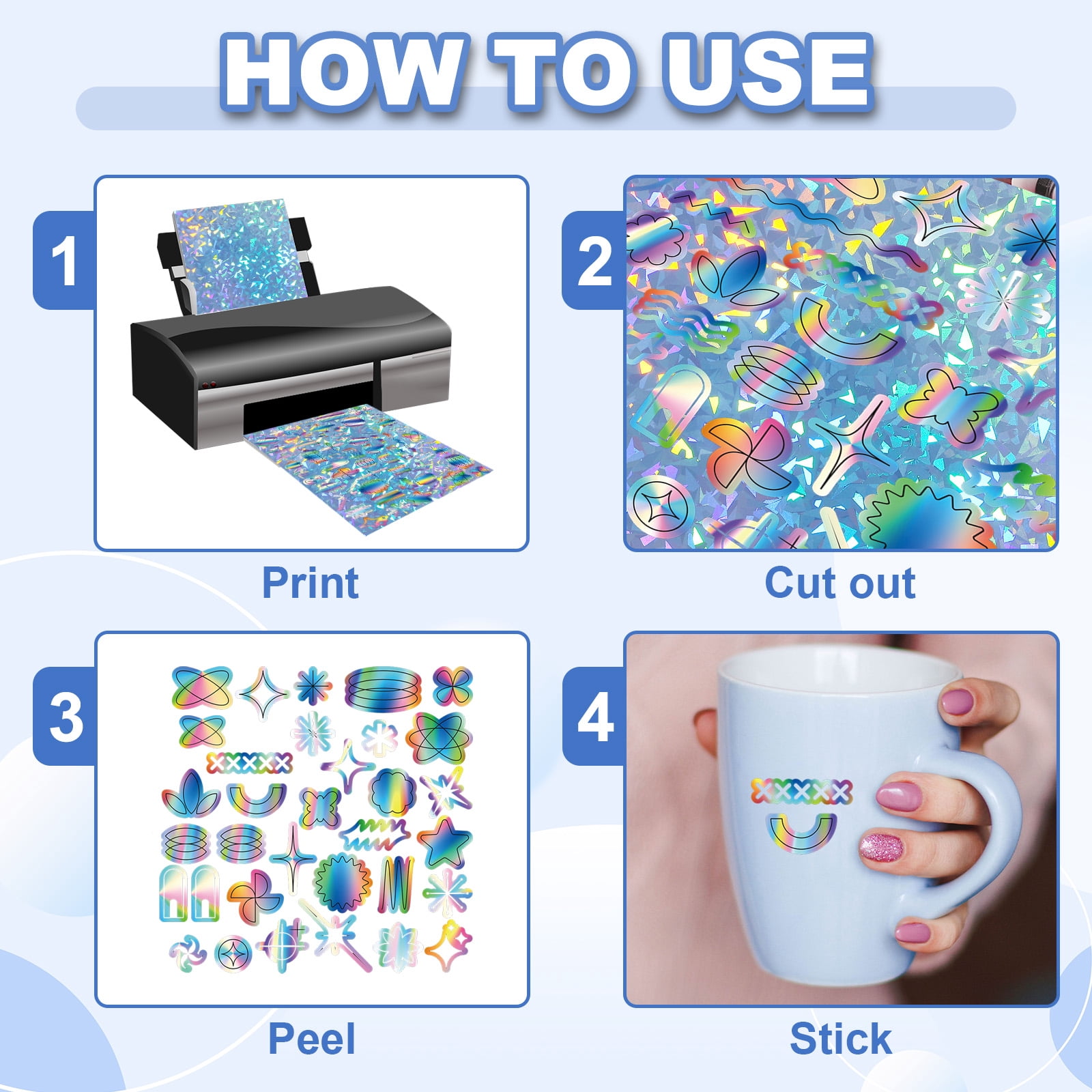 Uxcell 12x8 Inch Printable Holographic Sticker Paper, 12 Sheets Vinyl Sticker Paper A4 Waterproof Quickly Sticker for Laser Printer Inkjet Printer, Micro Dot Pattern