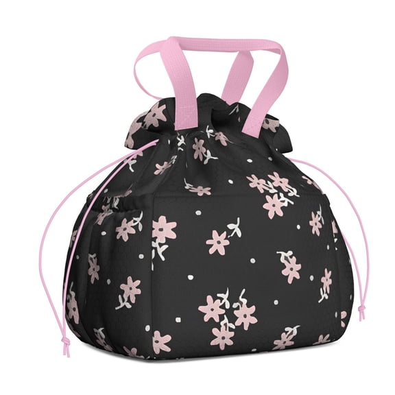 Pioneer Flower Floral Print Pattern Drawstring Lunch Bag Women - Drawstring Lunch Bag Insulated for Work Office - Stain-Resistant Large Lunchbags for Women with Multi-Pockets