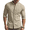 Khaki, variant on Men's Cotton Linen Shirt Band Collar Long Sleeve Button Down Casual Beach Yoga Tops Summer Roll-Up Sleeve Blouse