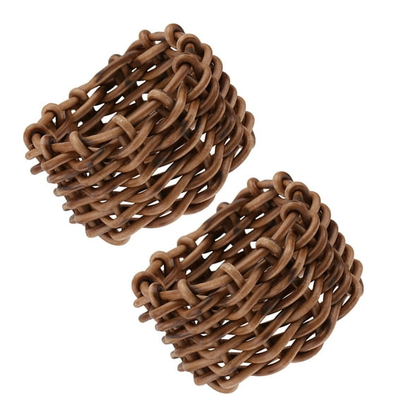 WHAMVOX 2Pcs Brown Rattan Woven Napkin Rings For Women Diy Enthusiasts Rustic Style Table Decoration