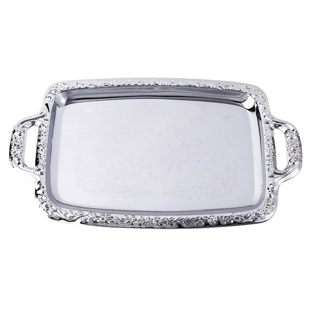 Plato de fruta seca de estilo nórdico, bandeja de aperitivos de metal plateado para regalos de boda Feliz Sencillez