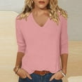 thumbnail image 2 of Bibifish T-Shirts For Women Cozy Fall Winter Soft 3/4 Sleeve V Neck With Bottons Tops Basic Casual Workout Tee Shirts Outfits, 2 of 4