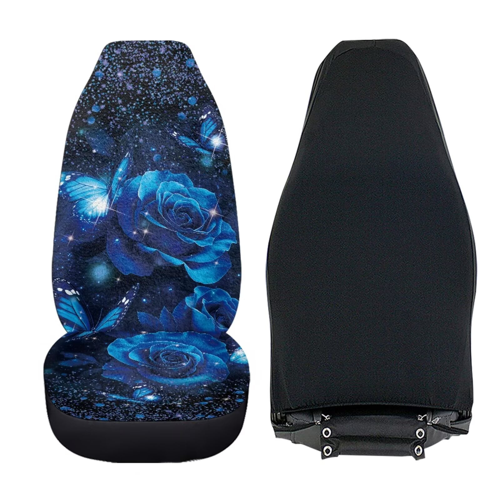 Uorisanigo Front Car Seat Cover - Breathable & Stylish, Blue Rose Butterfly Bottom Seat Covers of Full Wrapped Edge Universal Fit for Most Cars, SUV, Van Car Accessories Cushions