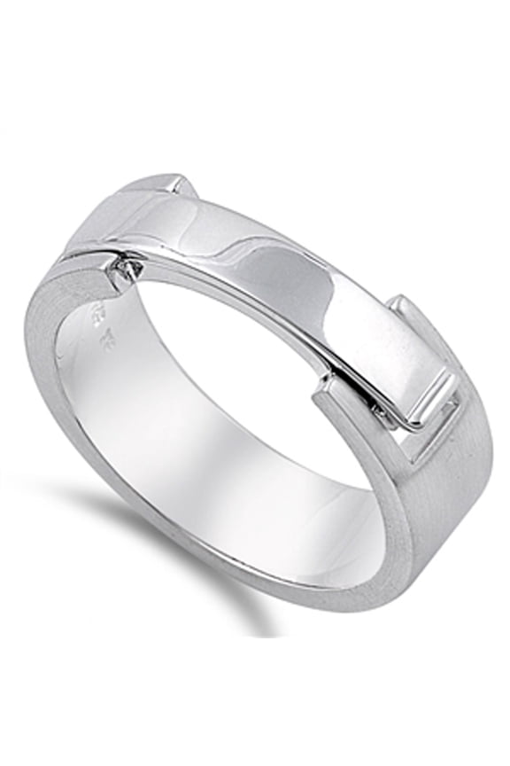 Clip Bar Lock Hook Wedding Ring .925 Sterling Silver Band Jewelry Female Male Unisex Size 5