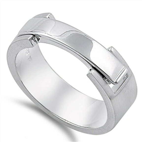 Clip Bar Lock Hook Wedding Ring .925 Sterling Silver Band Jewelry Female Male Unisex Size 5