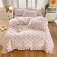 thumbnail image 2 of Bonenjoy Pink Color Duvet Cover with Ruffles 100%Cotton Flower Printed housse de couette for Girls Pure Cotton Bed Cover King, 2 of 7