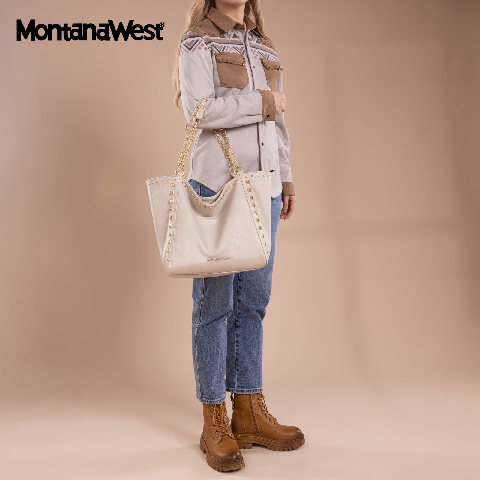 Montana West Large Tote Bag for Women Oversized Shoulder Purses with Chain Handbags, White
