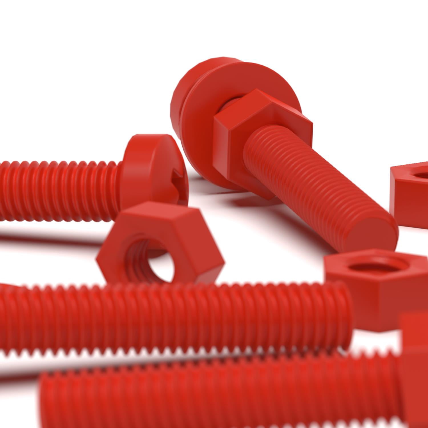 20 x Red Pan Head Screws Polypropylene (PP) Plastic Nuts and Bolts, M3 x 20mm, Washers, (3/32 x 25/32 in)