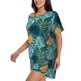 thumbnail image 2 of Kdxio Tropical Leaves Print Pajamas Sets for Women Short-Sleeved Pjs with Lounge Shorts Two Piece Sleepwear S-4XL, 2 of 9