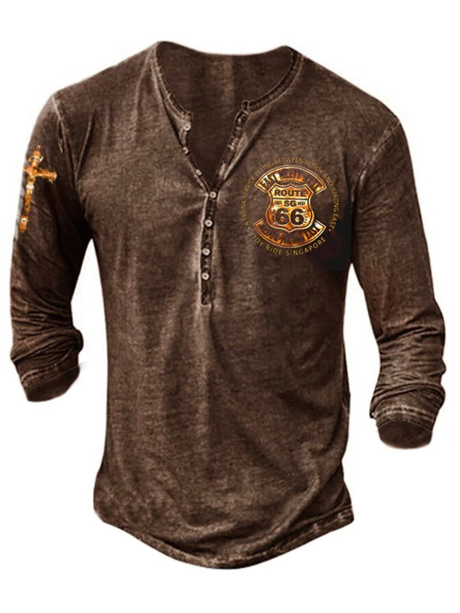 Capreze Men Henley Shirt Short/Long Sleeve Vintage Print Casual Buttons ...