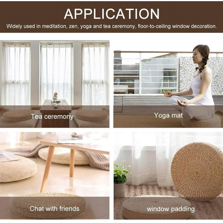 40cm Natural Woven Grass Cushion - Wild Pucao Pillow Floor Mat - Round Braided Pad - Handmade Straw Woven Rush Yoga Mat - Flat Seat Cushion for Garden