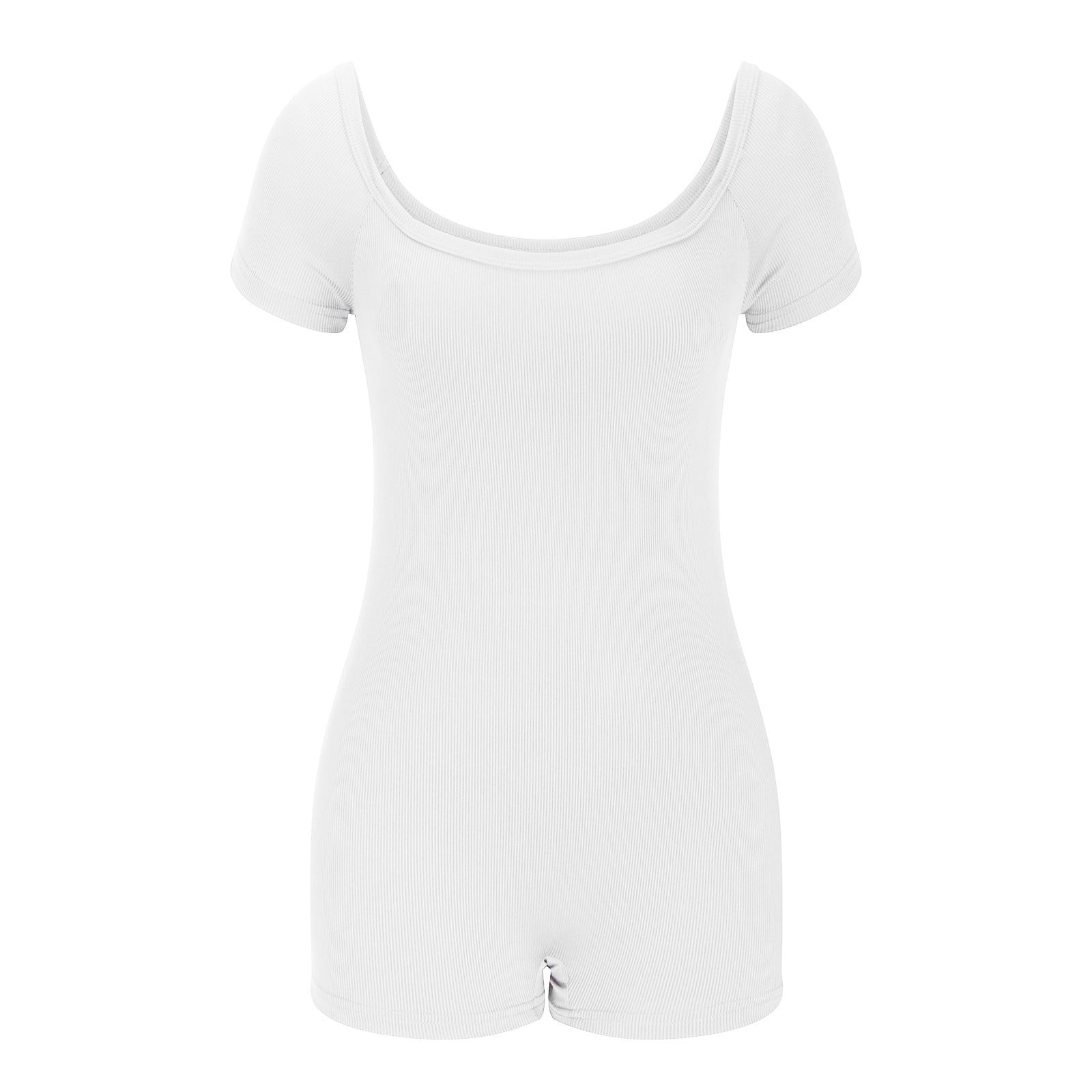 White Short Sleeve Crew Neck Simple Bodysuit - white / XXL
