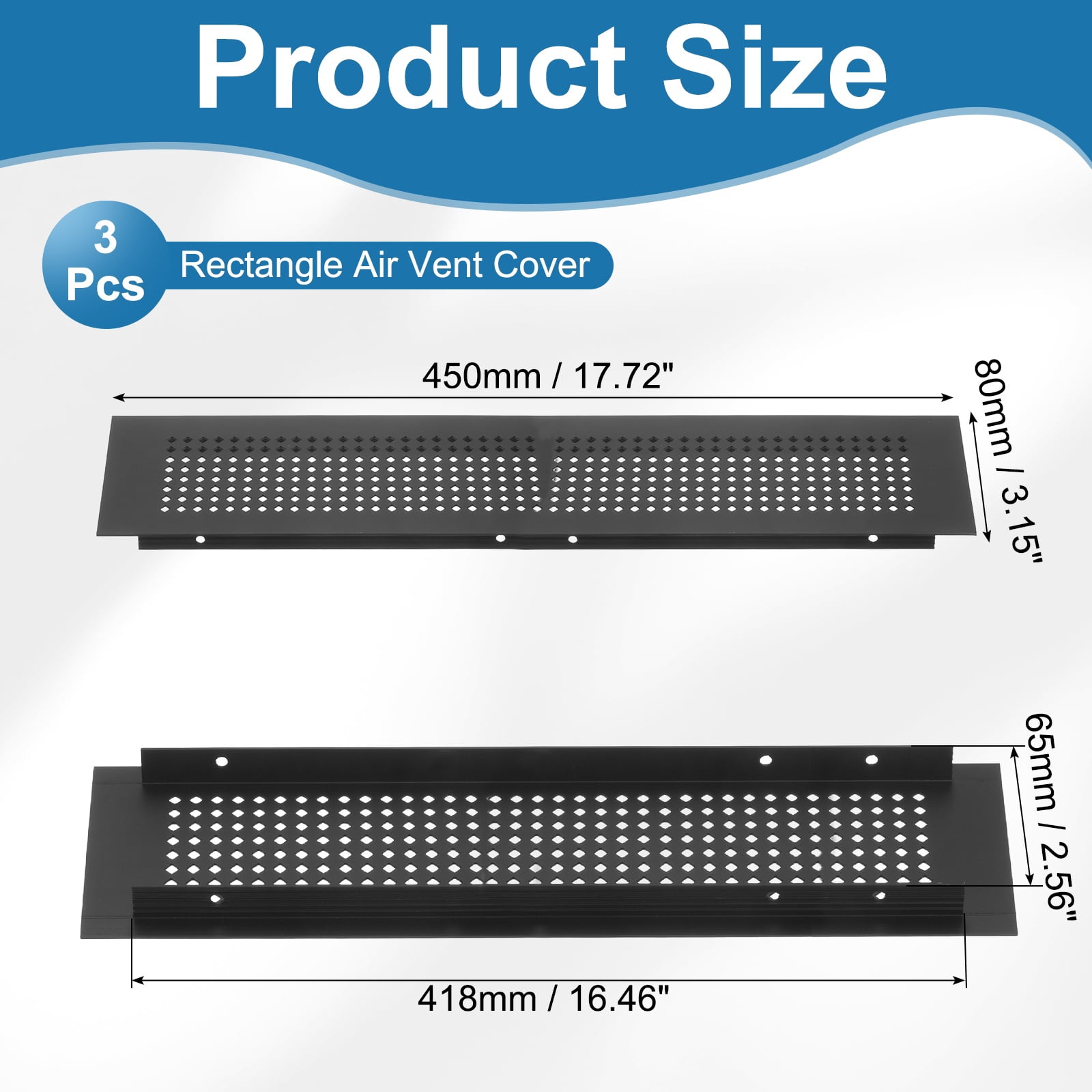 Uxcell 6 x 2 Inch Door Air Vent Cover, 3 Pcs Aluminum Grille Ventilation Cover Louvered Diamond Hole with Screws, Black