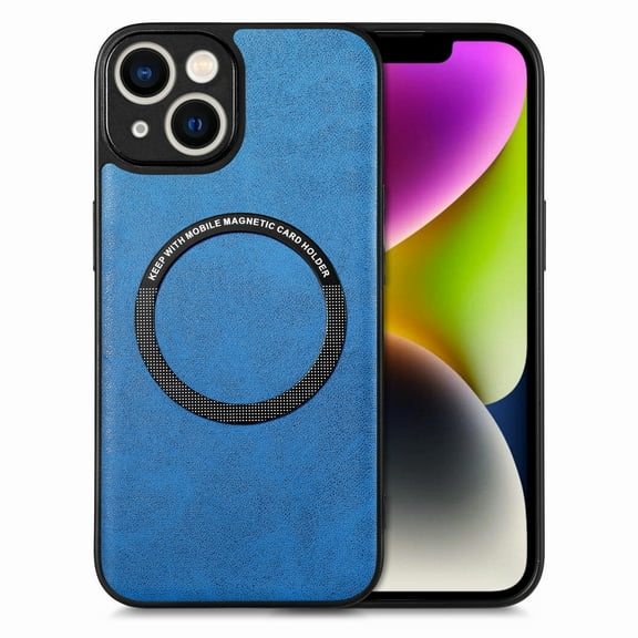 Mantto for Apple iPhone 15 Case,Built-in Magnet Circle Support Magsafe Charger,Premium Vegan PU Leather Anti-Fingerprint Shockproof Protective Lightweight Ultra Thin Phone Cover,Blue