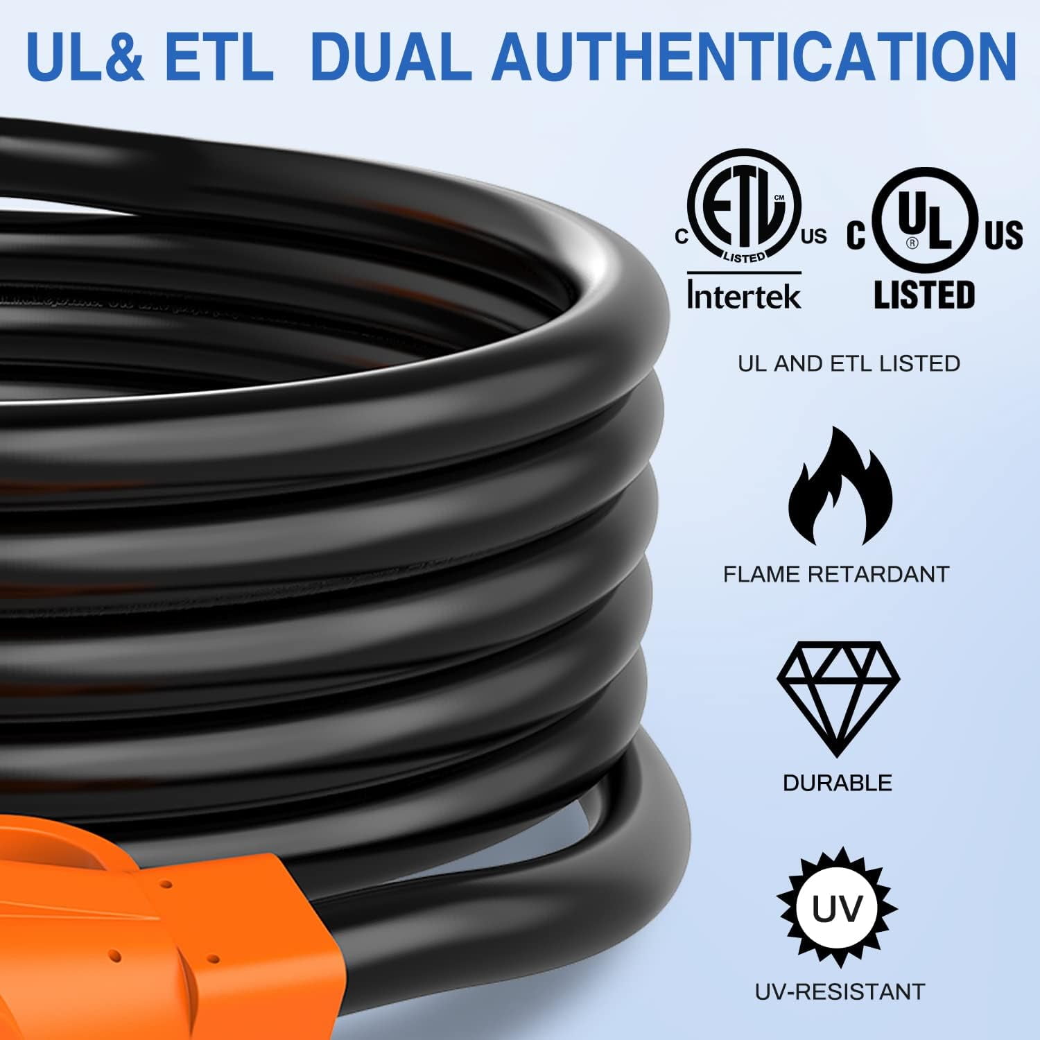 Nilight 50 Amp15FT RV EV Extension Cord 250V Heavy Duty 6/3+8/1 Gauge Pure Copper STW Wire UL ETL Listed 4 Prong 14-50P 14-50R 50F/50M Cable Suit for EV Charging RV Trailer Campers, 2 Years Warranty
