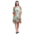 thumbnail image 1 of Bimba White2 Floral Tropical Leaves & Beach Kaftan Bikini Cover up Womens Midi Dress Short Caftan-S-L, 1 of 5