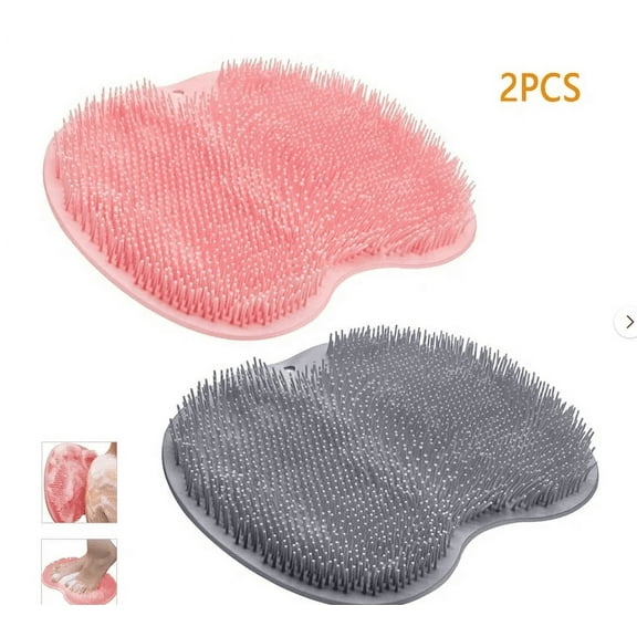 DIY.STORE 2 Pcs Silicone Shower Foot Massager Scrubber,Exfoliating Foot Shower Scrubber with Non-Slip Suction Cups (Pink, Gray)