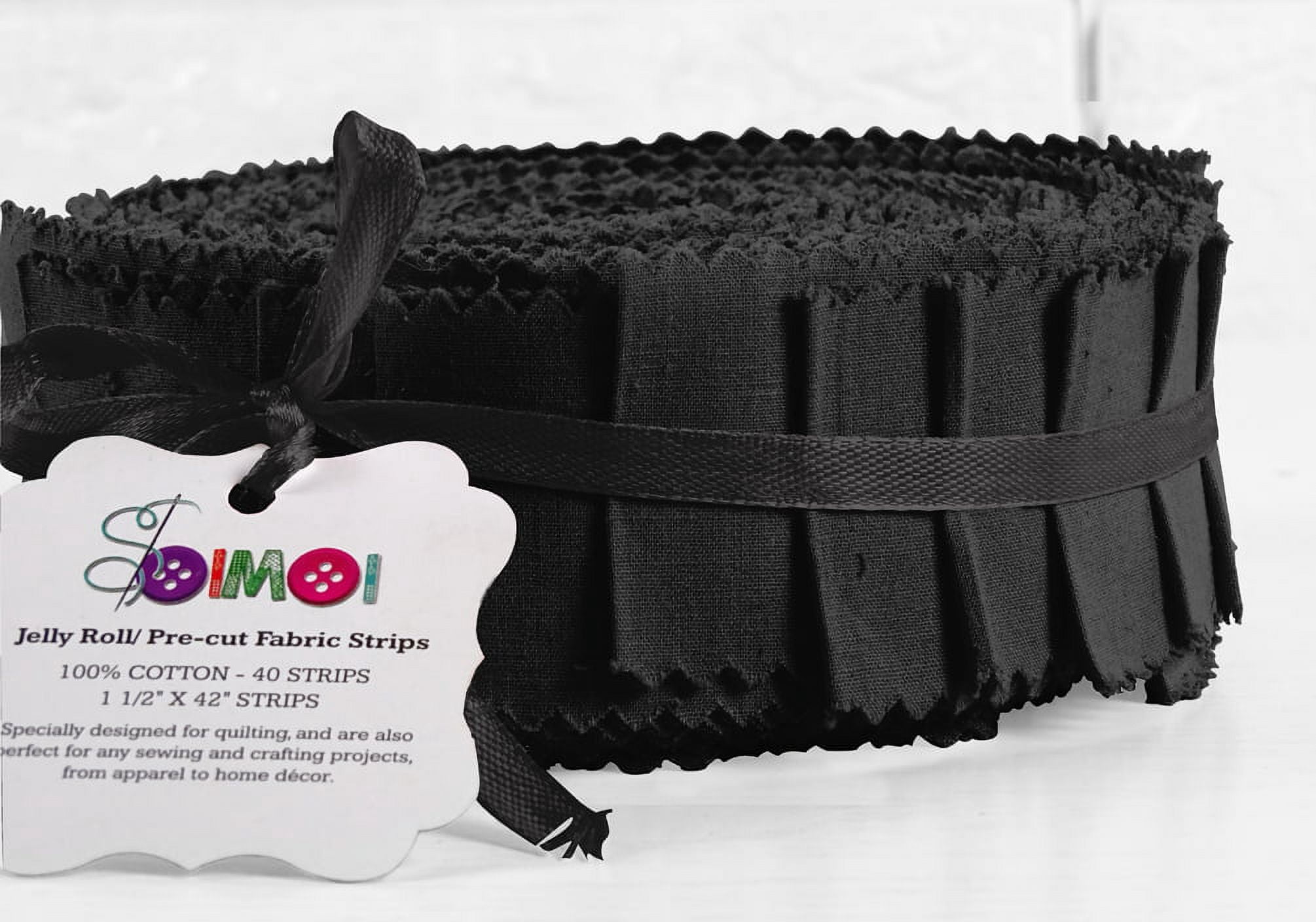 Soimoi 40Pcs Solid Black Cotton Precut Fabrics For Quilting Craft Strips 1.5 Jelly Roll