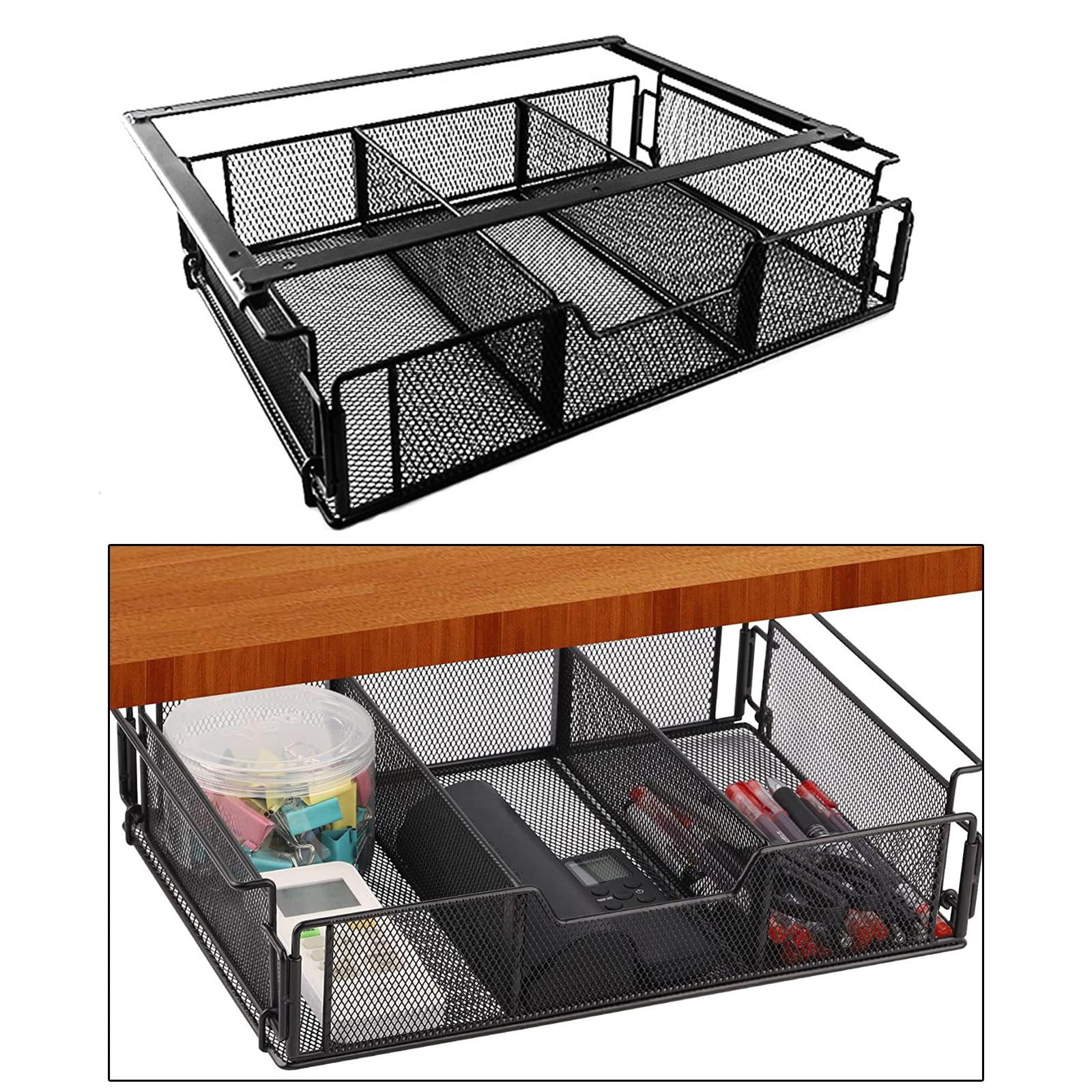 under Desk Drawer Storage Basket File Holder Pull Out Easy Assembly Stationery Box Hidden Storage Container Organizer for Storage Home Desk
