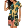 thumbnail image 2 of Balery Cat Hiding In Potted Plants Camisón de manga corta con cuello redondo para mujer, cómodo y elegante., 2 of 6